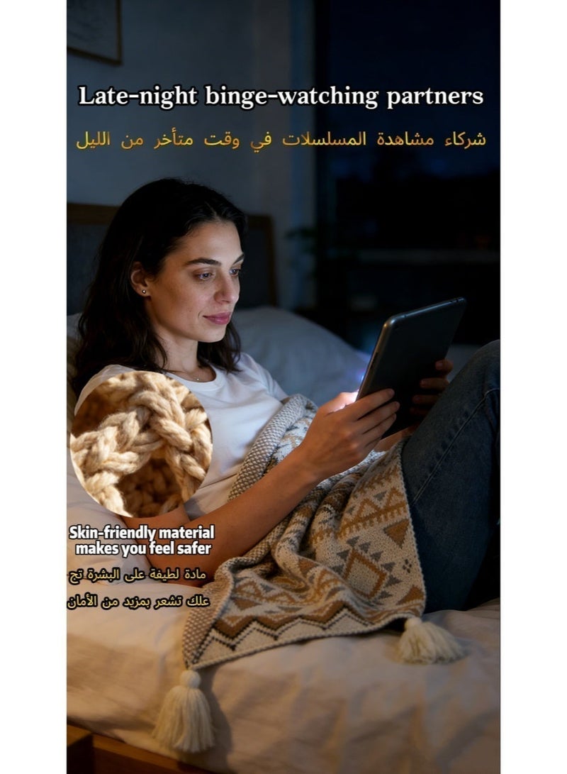 ديدا كوسموس شال بطانية كبير الحجم، غطاء بطانية فاخر، مناسب للاستخدام المنزلي، قابل للغسل في الغسالة أو يدويًا، مصنوع يدويًا من الأكريليك بنسبة 100%، مقاوم للتجاعيد، ثلاث استخدامات في واحد (للمشاهدة الليلية المتواصلة/للارتداء على الطريقة الفارسية/للحماية من الغبار). هذه البطانية الناعمة والمريحة والخفيفة الوزن، ذات الطراز البوهيمي المحبوك والمزينة بشرابات عتيقة، مناسبة للكراسي والأرائك والأسرة وغيرها، ومناسبة لجميع الفصول (50 × 59.84 بوصة). - Image 5